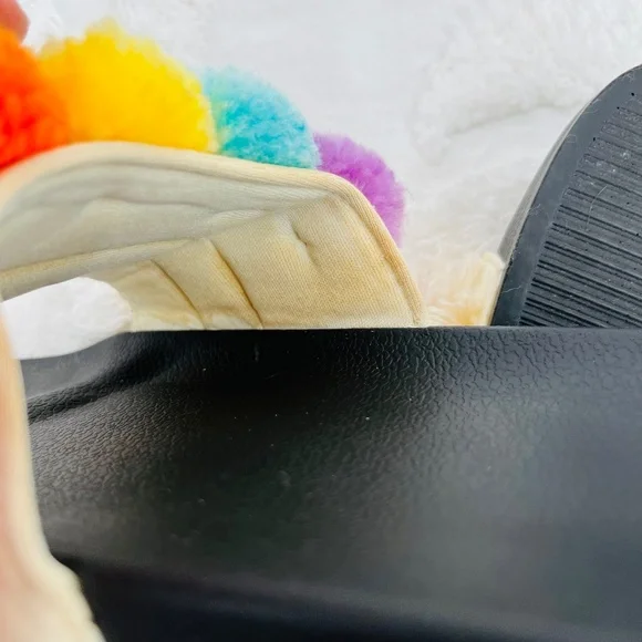 American Eagle Pom Pom Slides Slip On Flats Boho Sandals Shoes Womens Size 8 - Picture 6 of 9